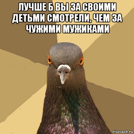 лучше б вы за своими детьми смотрели, чем за чужими мужиками , Мем голубь