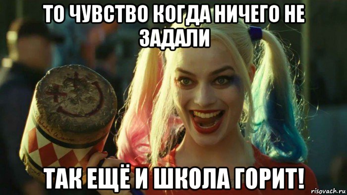 то чувство когда ничего не задали так ещё и школа горит!, Мем    Harley quinn