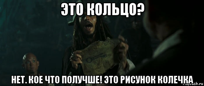 это кольцо? нет. кое что получше! это рисунок колечка, Мем Капитан Джек Воробей и изображение ключа