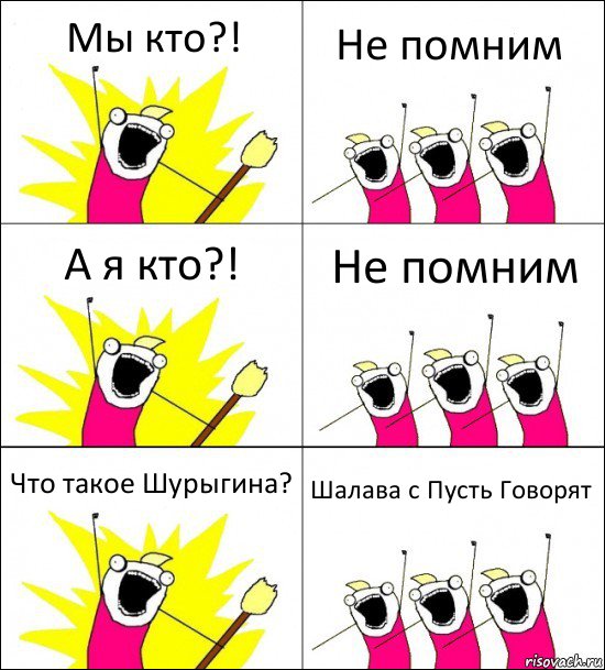 Мы кто?! Не помним А я кто?! Не помним Что такое Шурыгина? Шалава с Пусть Говорят, Комикс кто мы