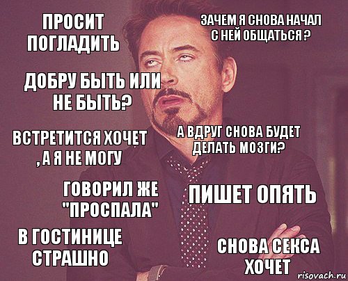 просит погладить зачем я снова начал с ней общаться ? встретится хочет , а я не могу в гостинице страшно пишет опять а вдруг снова будет делать мозги? говорил же "проспала" снова секса хочет добру быть или не быть? , Комикс мое лицо