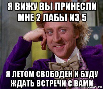 я вижу вы принесли мне 2 лабы из 5 я летом свободен и буду ждать встречи с вами