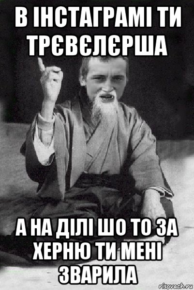 в інстаграмі ти трєвєлєрша а на ділі шо то за херню ти мені зварила, Мем Мудрий паца