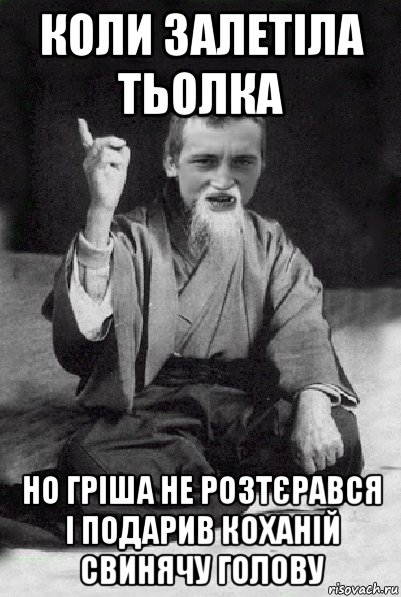 коли залетіла тьолка но гріша не розтєрався і подарив коханій свинячу голову, Мем Мудрий паца