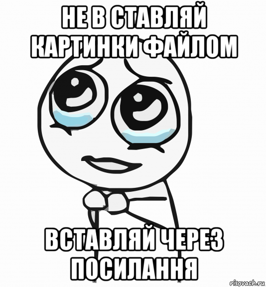 не в ставляй картинки файлом вставляй через посилання, Мем  ну пожалуйста (please)