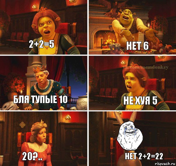 2+2=5 Нет 6 Не хуя 5 Бля тупые 10 20?.. Нет 2+2=22