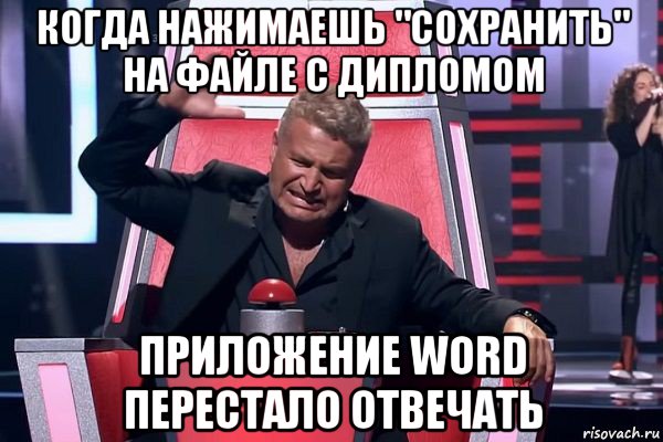 когда нажимаешь "сохранить" на файле с дипломом приложение word перестало отвечать, Мем   Отчаянный Агутин