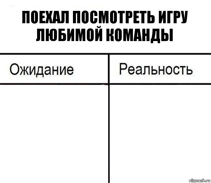 Поехал посмотреть игру любимой команды  , Комикс  Ожидание - реальность