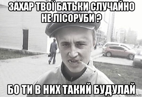 захар твої батьки случайно не лісоруби ? бо ти в них такий будулай, Мем Пацанська философия