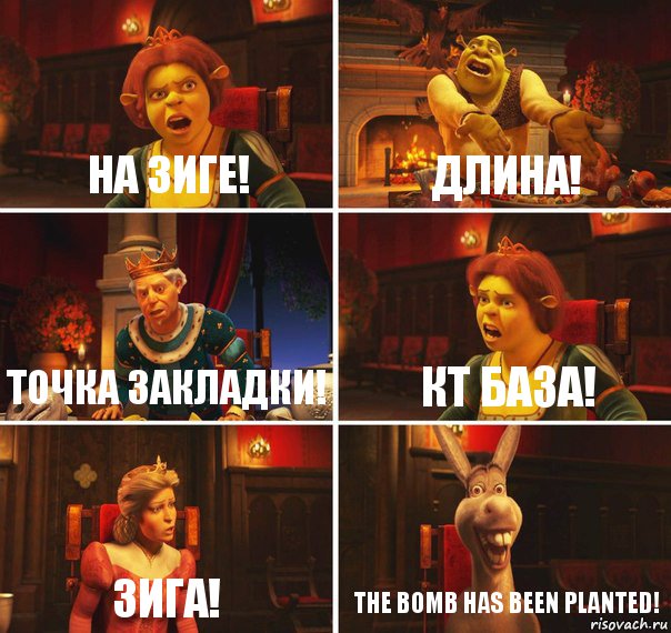 На зиге! Длина! Точка закладки! КТ база! Зига! The bomb has been planted!, Комикс  Шрек Фиона Гарольд Осел