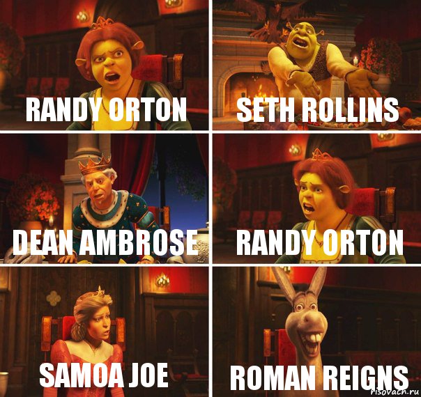 Randy Orton Seth Rollins Dean Ambrose Randy Orton Samoa Joe Roman Reigns, Комикс  Шрек Фиона Гарольд Осел