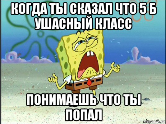 когда ты сказал что 5 б ушасный класс понимаешь что ты попал, Мем Спанч Боб плачет