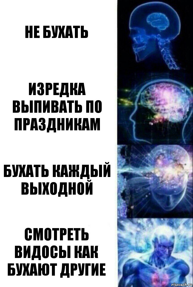 Не бухать Изредка выпивать по праздникам Бухать каждый выходной Смотреть видосы как бухают другие, Комикс  Сверхразум