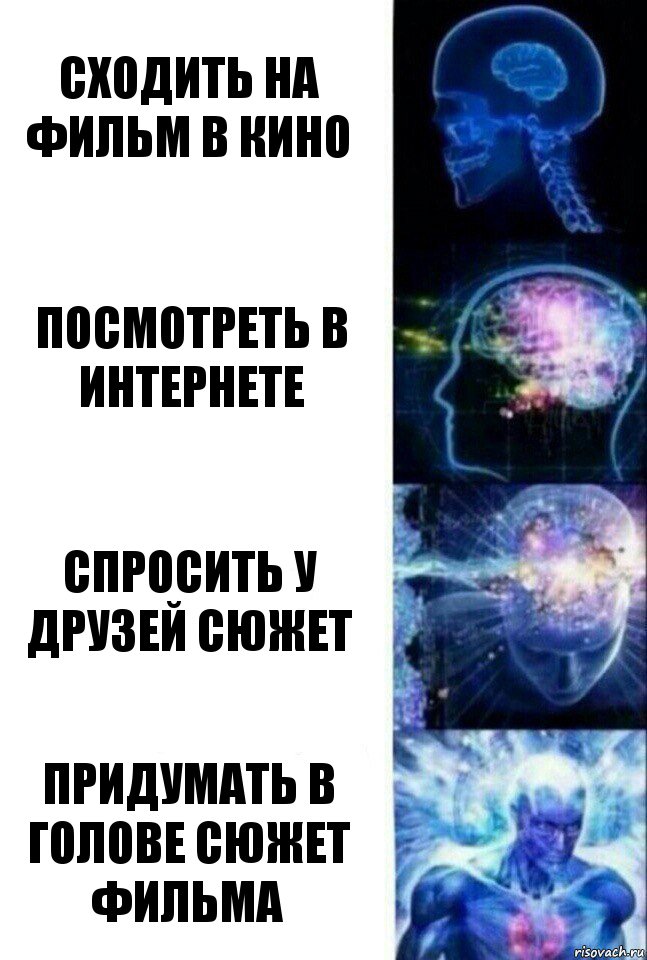 Сходить на фильм в кино Посмотреть в интернете Спросить у друзей сюжет Придумать в голове сюжет фильма, Комикс  Сверхразум