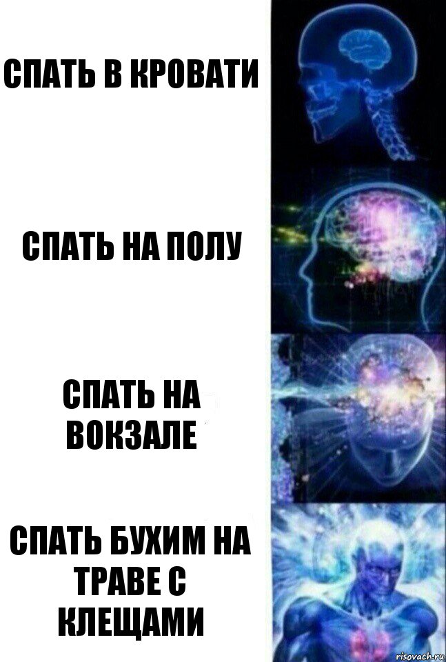 спать в кровати спать на полу спать на вокзале спать бухим на траве с клещами, Комикс  Сверхразум
