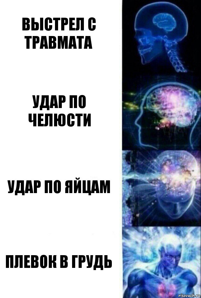 выстрел с травмата удар по челюсти удар по яйцам плевок в грудь, Комикс  Сверхразум