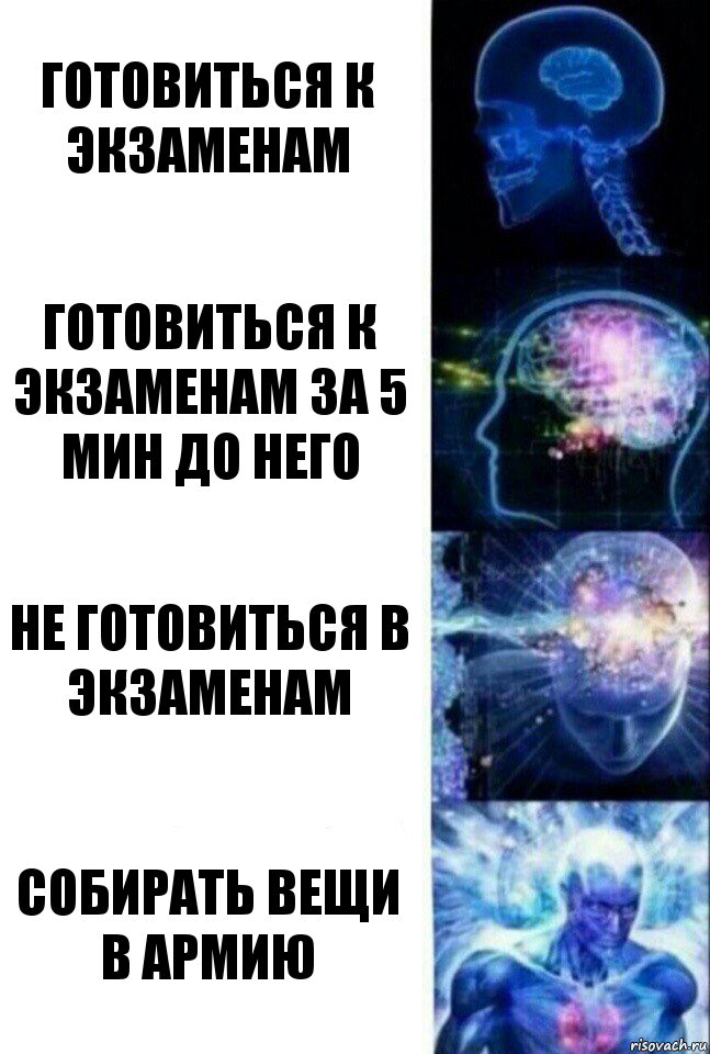 Готовиться к экзаменам Готовиться к экзаменам за 5 мин до него Не готовиться в экзаменам Собирать вещи в армию, Комикс  Сверхразум