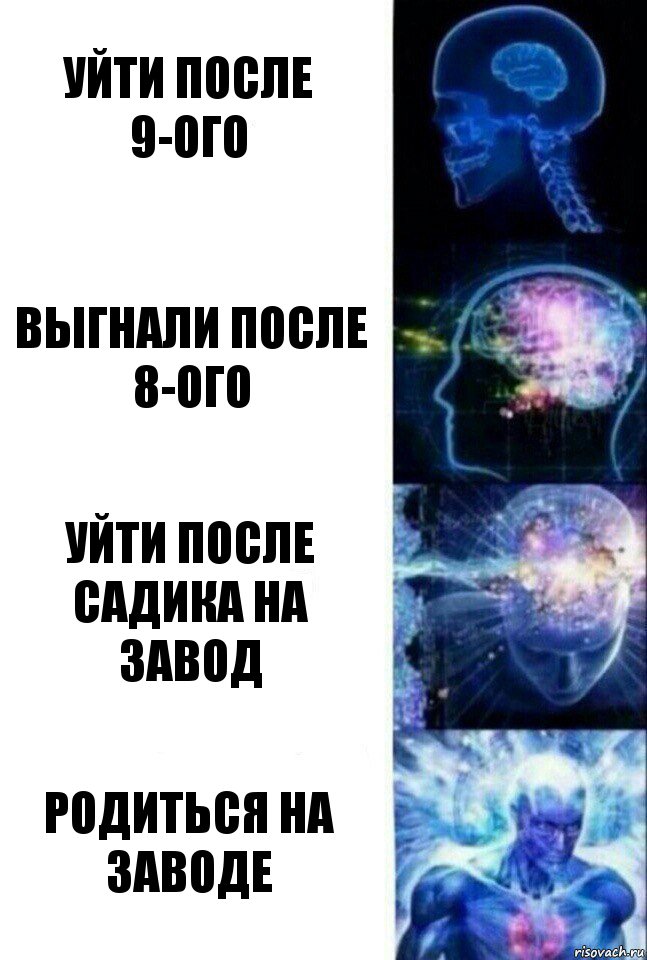 Уйти после 9-ого Выгнали после 8-ого Уйти после садика на завод Родиться на заводе, Комикс  Сверхразум