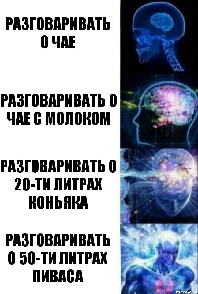 Разговаривать о чае Разговаривать о чае с молоком Разговаривать о 20-ти литрах коньяка разговаривать о 50-ти литрах пиваса, Комикс  Сверхразум