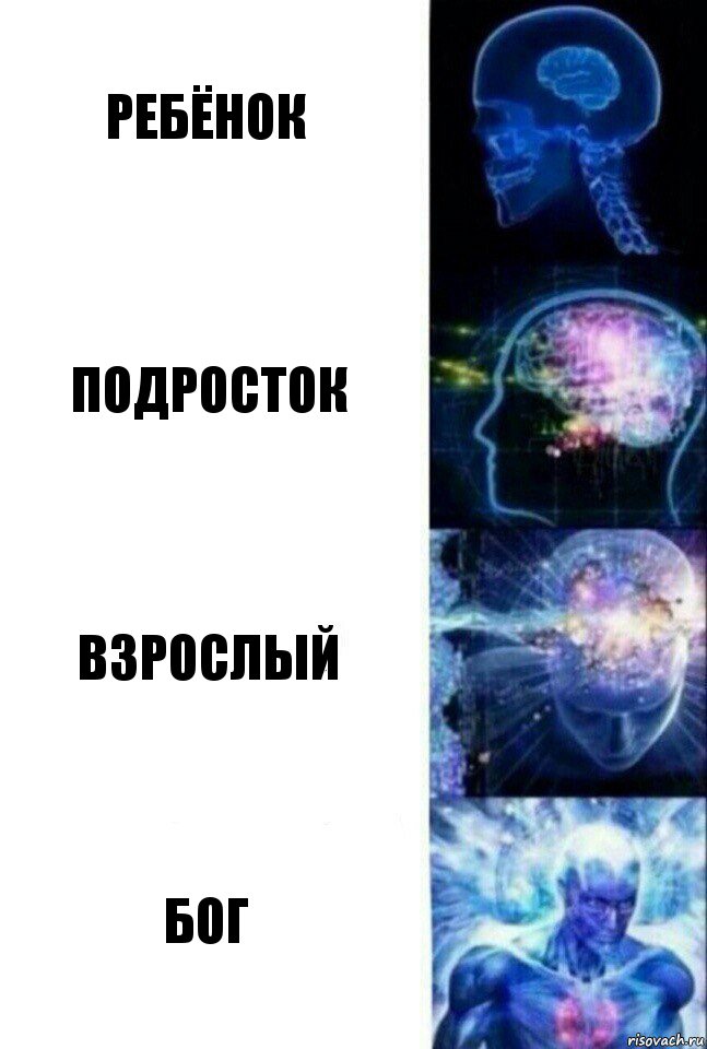 ребёнок подросток взрослый бог, Комикс  Сверхразум