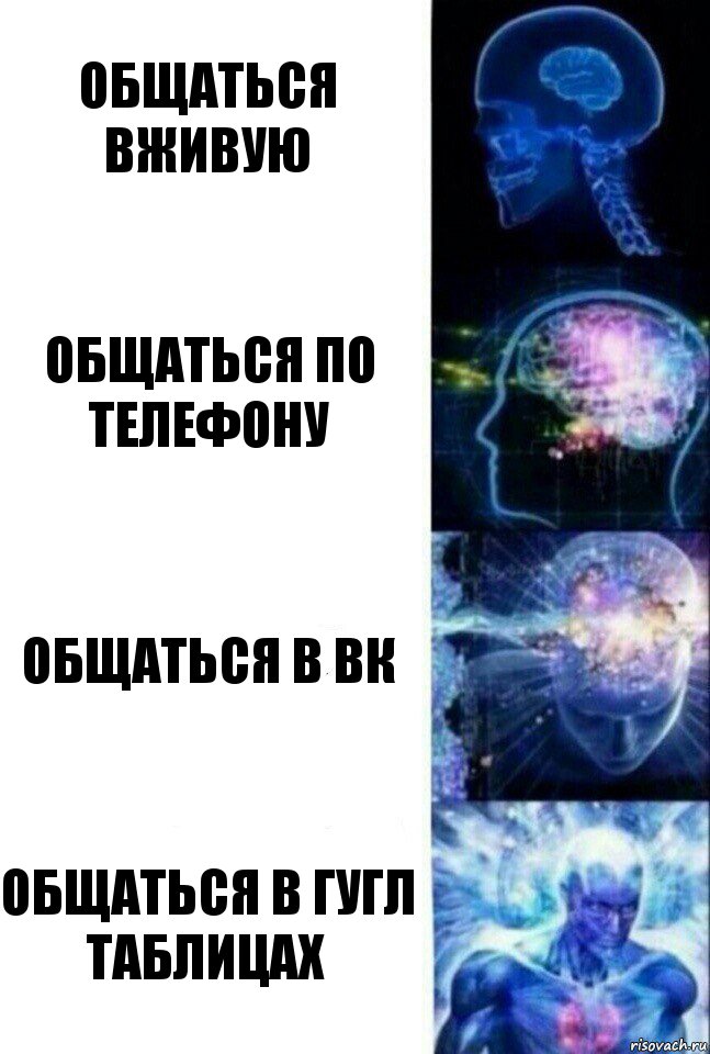 Общаться вживую Общаться по телефону Общаться в ВК Общаться в гугл таблицах, Комикс  Сверхразум