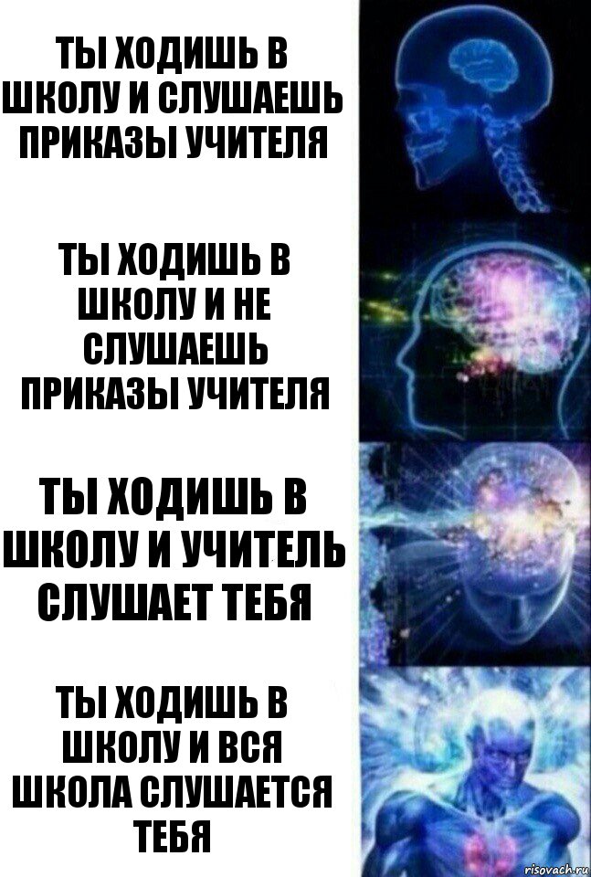 ты ходишь в школу и слушаешь приказы учителя ты ходишь в школу и не слушаешь приказы учителя ты ходишь в школу и учитель слушает тебя ты ходишь в школу и вся школа слушается тебя, Комикс  Сверхразум