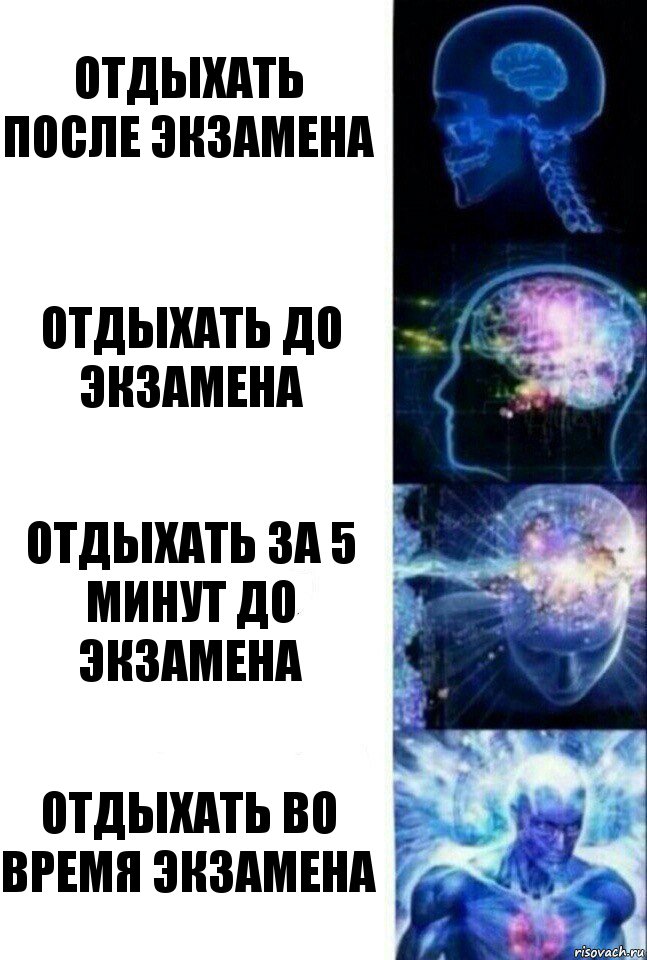 Отдыхать после экзамена Отдыхать до экзамена Отдыхать за 5 минут до экзамена Отдыхать во время экзамена, Комикс  Сверхразум