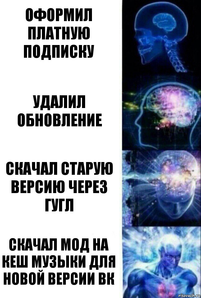 оформил платную подписку удалил обновление скачал старую версию через гугл скачал мод на кеш музыки для новой версии вк, Комикс  Сверхразум