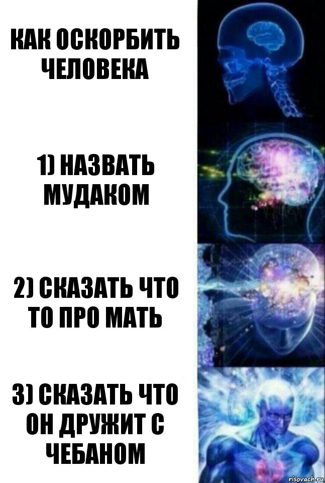 как оскорбить человека 1) назвать мудаком 2) сказать что то про мать 3) сказать что он дружит с чебаном, Комикс  Сверхразум