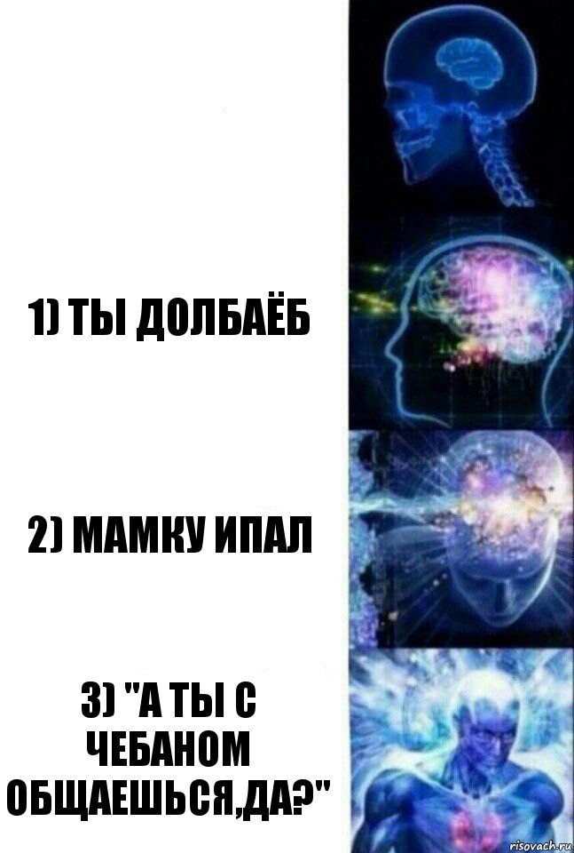  1) ТЫ ДОЛБАЁБ 2) МАМКУ ИПАЛ 3) "а ты с чебаном общаешься,да?", Комикс  Сверхразум