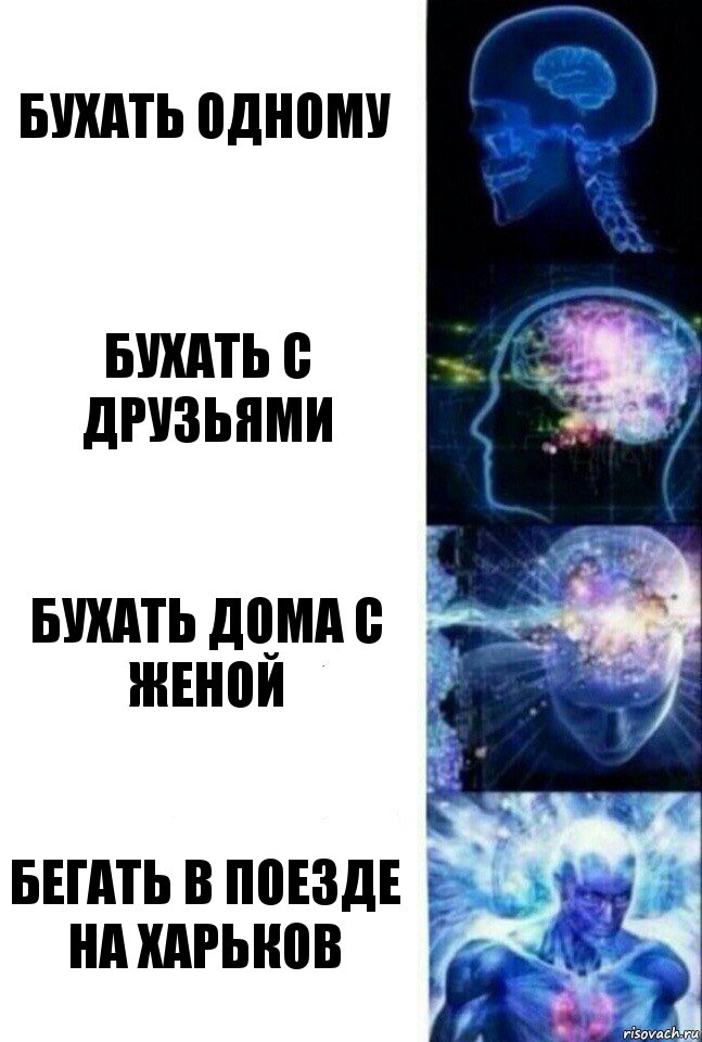 Бухать одному Бухать с друзьями Бухать дома с женой Бегать в поезде на Харьков, Комикс  Сверхразум