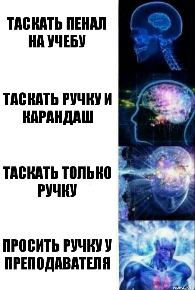 Таскать пенал на учебу Таскать ручку и карандаш Таскать только ручку Просить ручку у преподавателя, Комикс  Сверхразум