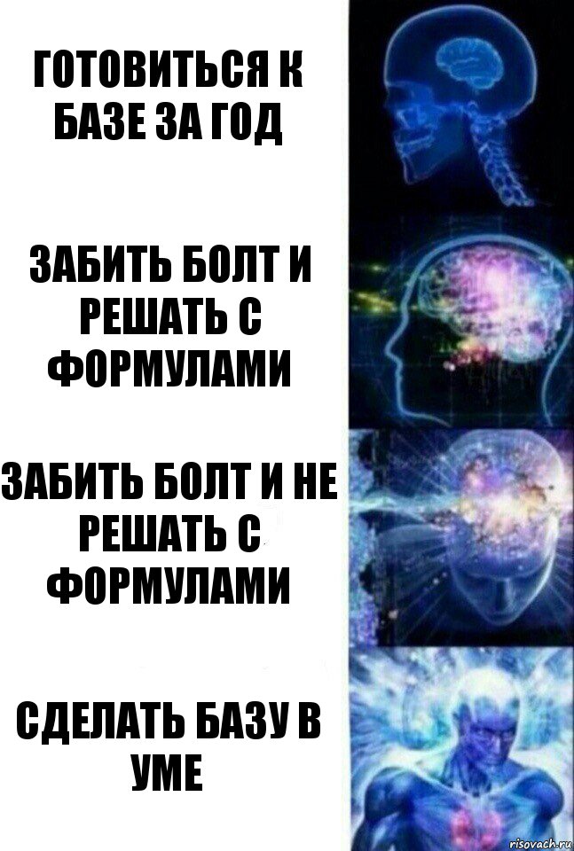 Готовиться к базе за год Забить болт и решать с формулами Забить болт и не решать с формулами Сделать базу в уме, Комикс  Сверхразум