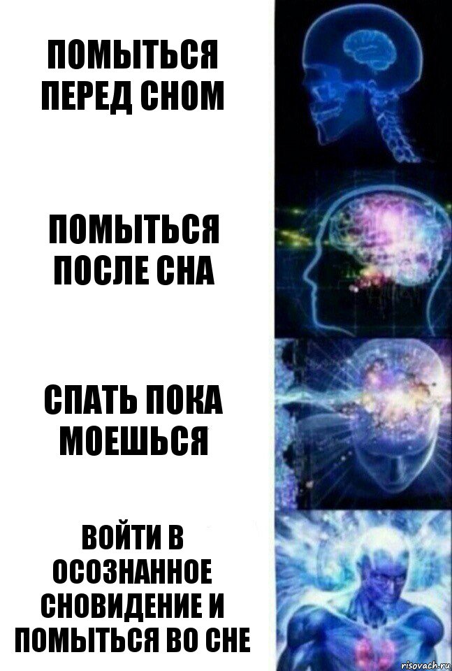 Помыться перед сном Помыться после сна Спать пока моешься Войти в осознанное сновидение и помыться во сне, Комикс  Сверхразум