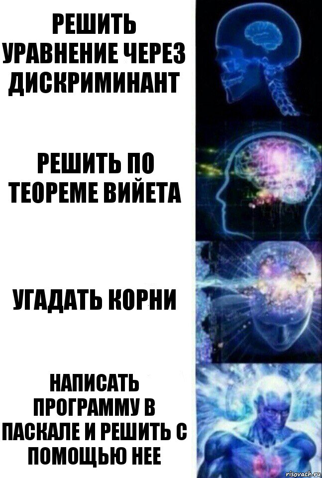 Решить уравнение через дискриминант решить по теореме вийета угадать корни написать программу в паскале и решить с помощью нее, Комикс  Сверхразум