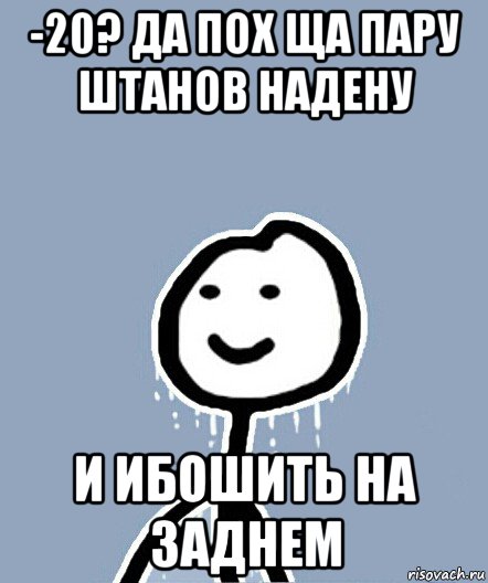 -20? да пох ща пару штанов надену и ибошить на заднем, Мем  Теребонька замерз