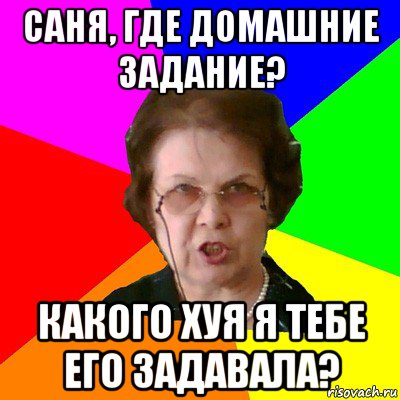 саня, где домашние задание? какого хуя я тебе его задавала?, Мем Типичная училка