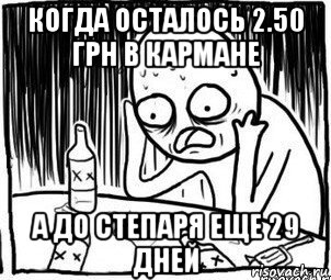 когда осталось 2.50 грн в кармане а до степаря еще 29 дней, Мем Алкоголик-кадр