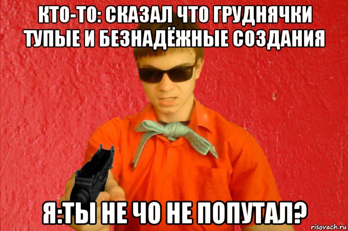 кто-то: сказал что груднячки тупые и безнадёжные создания я:ты не чо не попутал?, Мем БАНДИТ