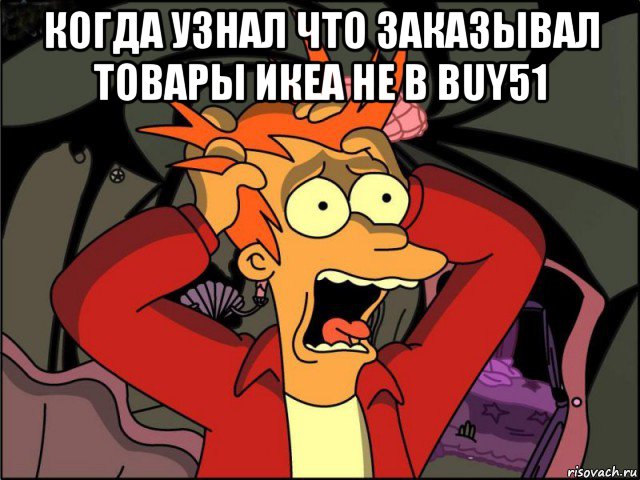 когда узнал что заказывал товары икеа не в buy51 , Мем Фрай в панике