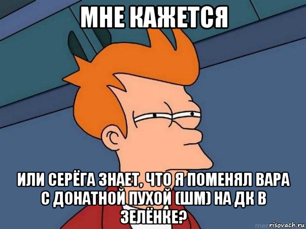 мне кажется или серёга знает, что я поменял вара с донатной пухой (шм) на дк в зелёнке?, Мем  Фрай (мне кажется или)