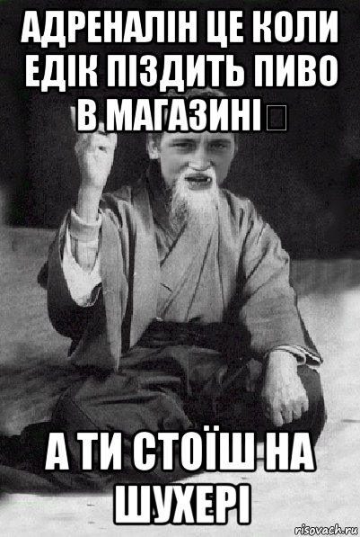 адреналін це коли едік піздить пиво в магазині​ а ти стоїш на шухері, Мем Мудрий паца