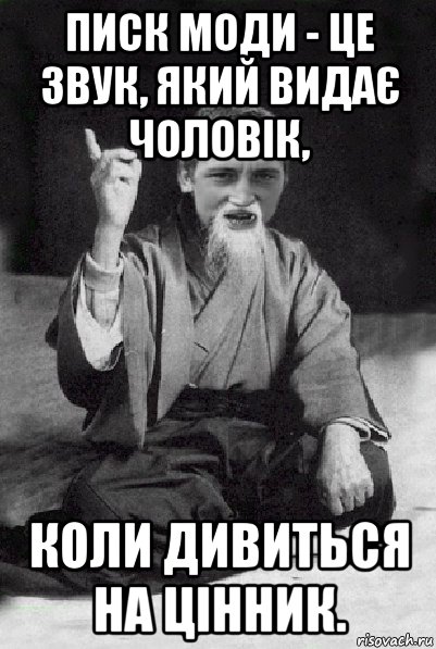 писк моди - це звук, який видає чоловік, коли дивиться на цінник., Мем Мудрий паца