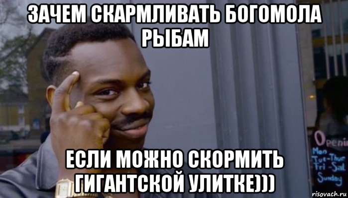 зачем скармливать богомола рыбам если можно скормить гигантской улитке))), Мем Не делай не будет