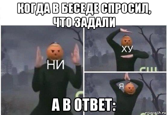 когда в беседе спросил, что задали а в ответ:, Мем  Ни ху Я