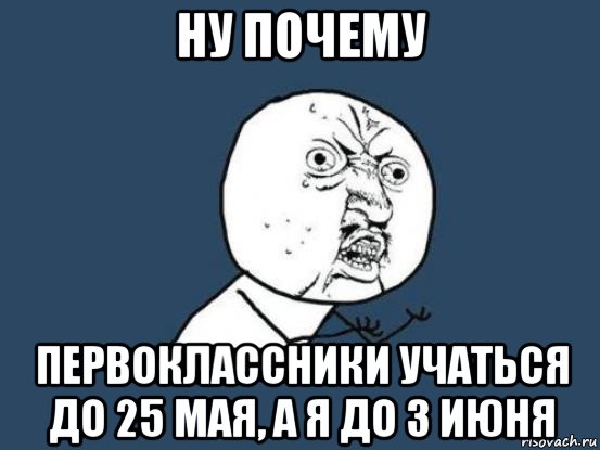 ну почему первоклассники учаться до 25 мая, а я до 3 июня, Мем Ну почему