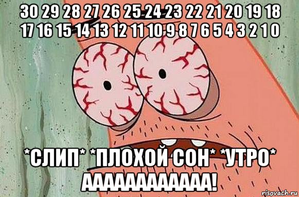 30 29 28 27 26 25 24 23 22 21 20 19 18 17 16 15 14 13 12 11 10 9 8 7 6 5 4 3 2 1 0 *слип* *плохой сон* *утро* аааааааааааа!, Мем  Патрик в ужасе