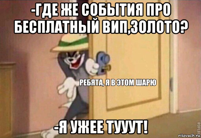 -где же события про бесплатный вип,золото? -я ужее тууут!, Мем    Ребята я в этом шарю