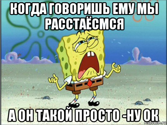 когда говоришь ему мы расстаёсмся а он такой просто -ну ок, Мем Спанч Боб плачет