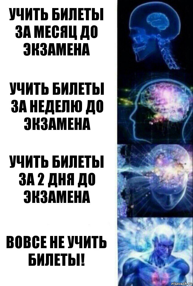 Учить билеты за месяц до экзамена Учить билеты за неделю до экзамена Учить билеты за 2 дня до экзамена Вовсе не учить билеты!, Комикс  Сверхразум